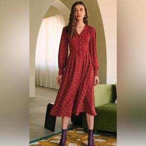 Size small Rihoas polka dot midi dress in brick red